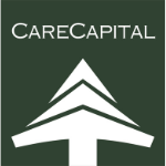 care capital logo, lettering in white with the shape of a tree in white over pine green background